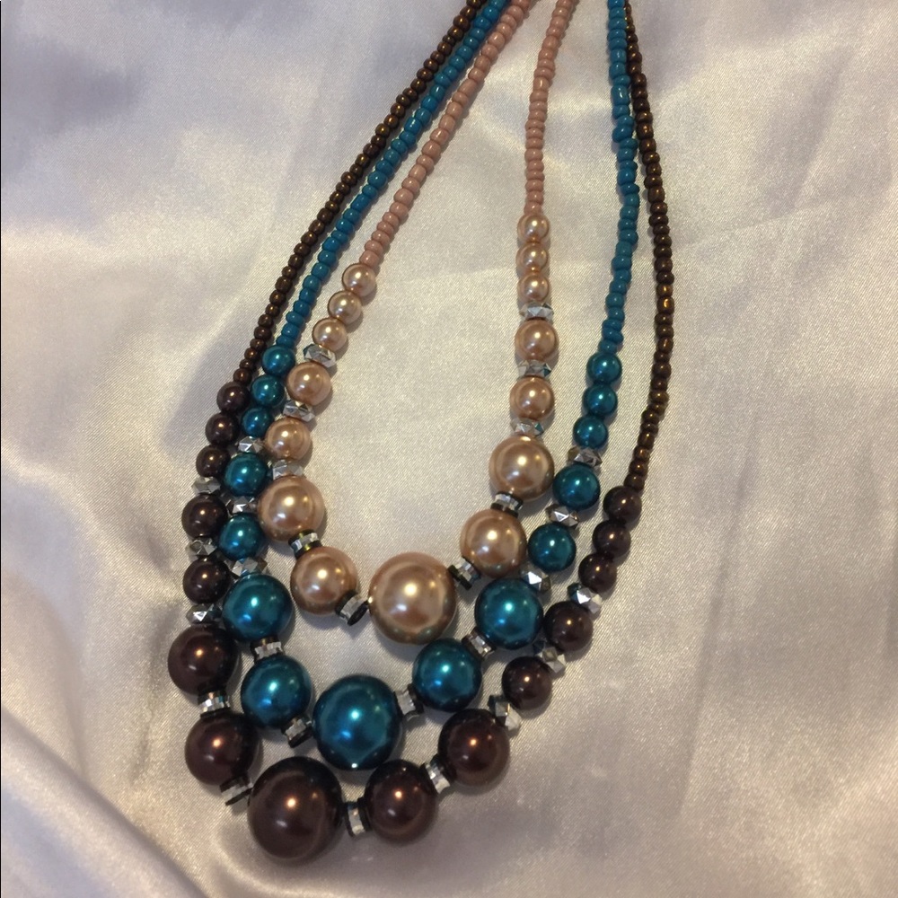 Lot 3Pc 22” Espresso Teal Blue Champagne Necklace